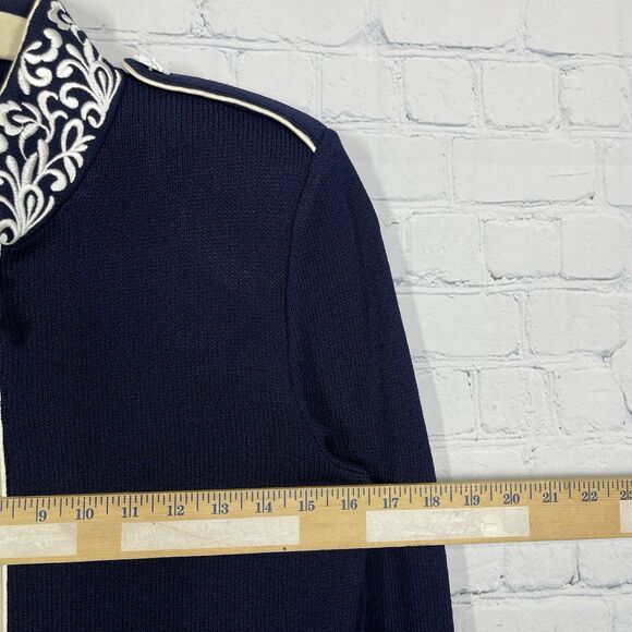 St John Navy Zip Up Jacket Size 2 XS Embroidered Collar Preppy Evening Office - Picture 10 of 12